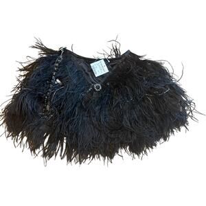 NWT Bebe Vintage Y2K Black Feather Capelet w/Chain & Gems RARE STATEMENT PIECE